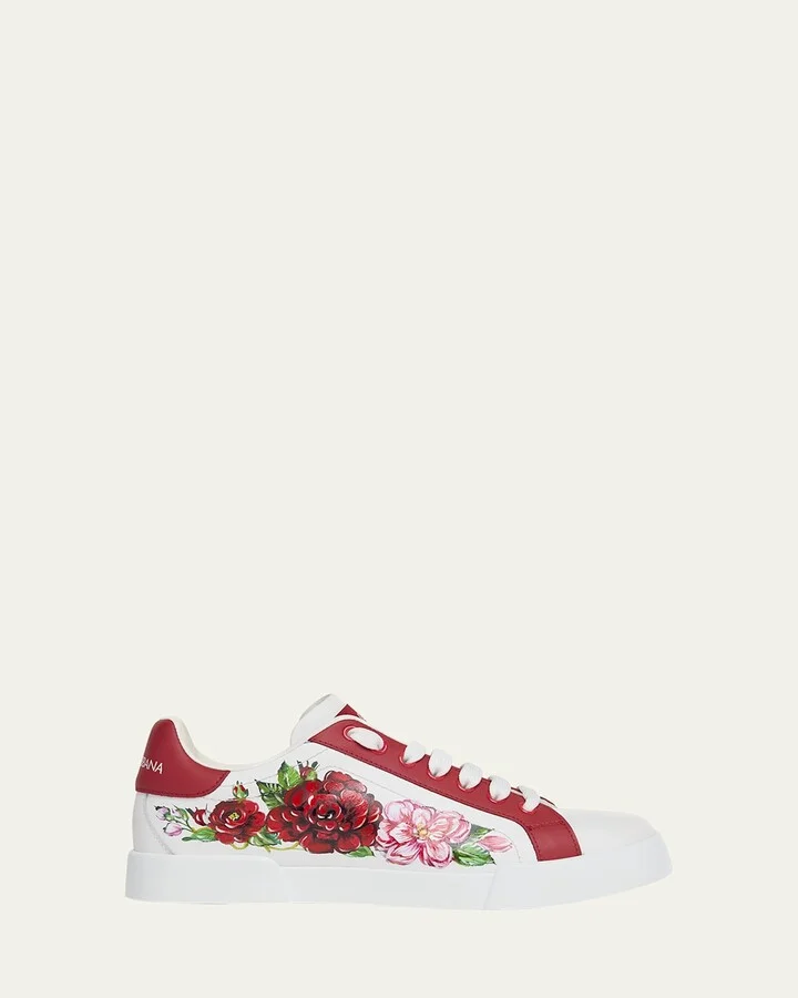 Portofino Painted Flower Leather Sneakers