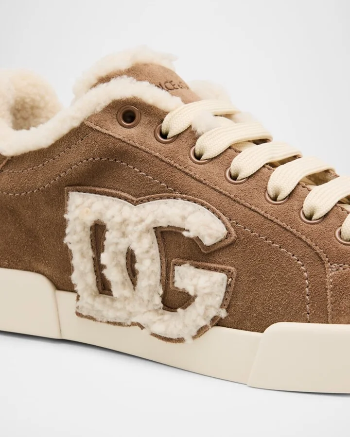 Portofino Shearling-Lined Low-Top Suede Sneakers - Image 3