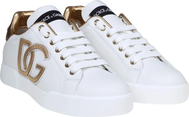 Portofino Sneakers White And Gold With Dg Logo - Image 2
