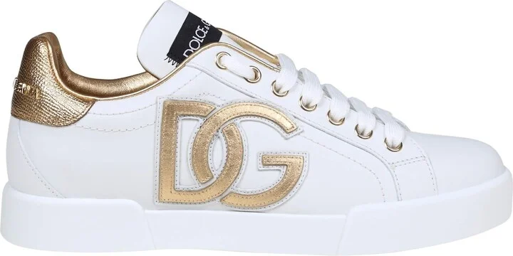 Portofino Sneakers White And Gold With Dg Logo