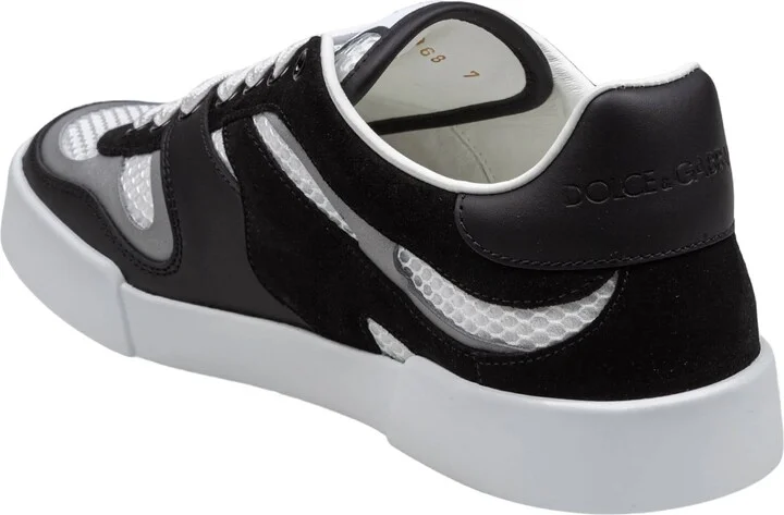 Portofino Strobel Light Sneakers In Leather And Fabric Color Black And White - Image 4