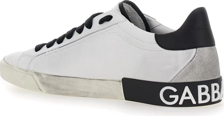 'portofino' White And Black Low Top Sneakers With Logo Patch And Used Effect In Leather Man - Image 3