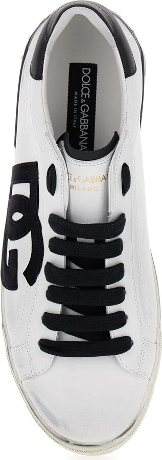'portofino' White And Black Low Top Sneakers With Logo Patch And Used Effect In Leather Man - Image 4