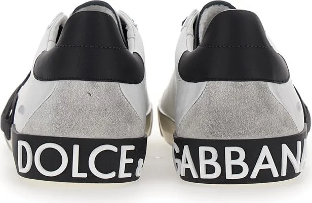 'portofino' White And Black Low Top Sneakers With Logo Patch And Used Effect In Leather Man - Image 5