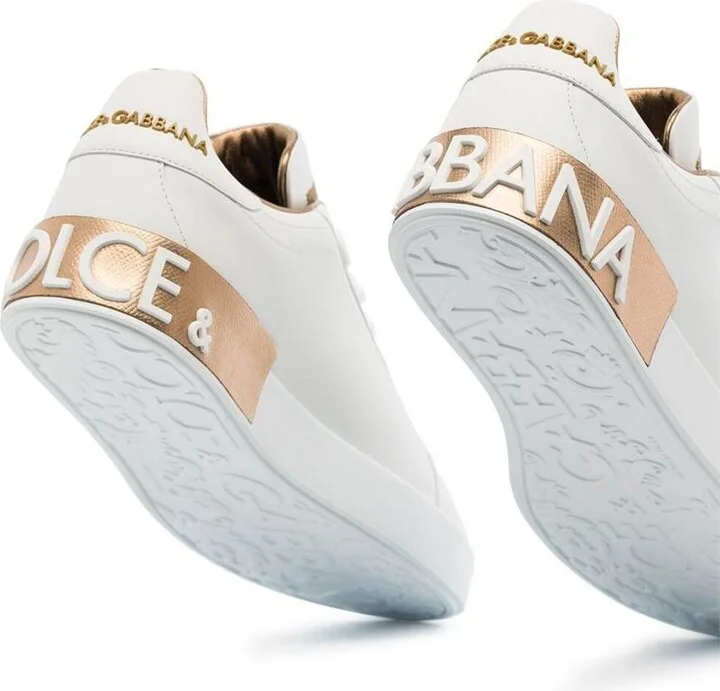 'Portofino' White And Gold Low Top Sneakers With Logo In Leather Woman - Image 2