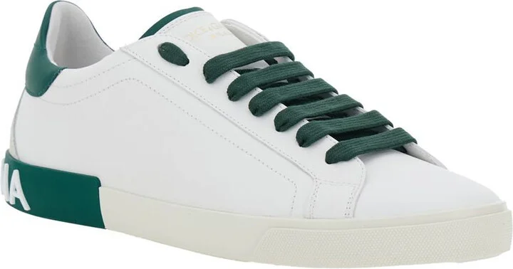 'Portofino' White And Green Low Top Sneakers With Logo Lettering On Tongue And Rear In Leather Man - Image 3
