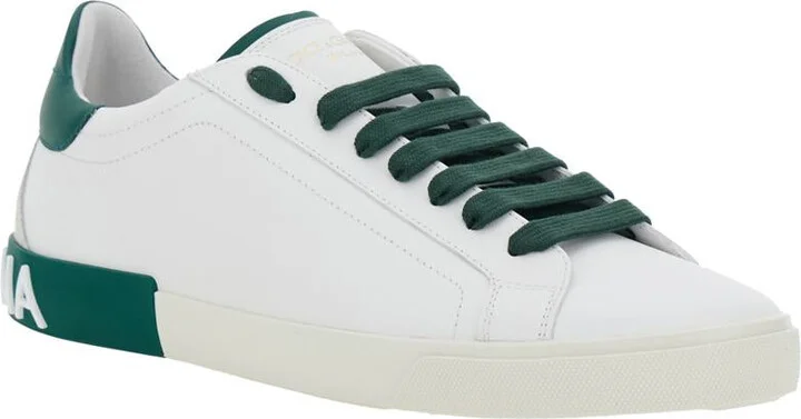 'Portofino' White And Green Low Top Sneakers With Logo Lettering On Tongue And Rear In Leather Man - Image 2