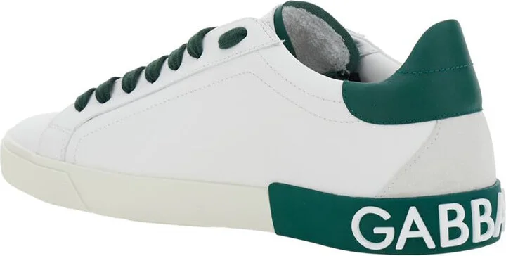 'Portofino' White And Green Low Top Sneakers With Logo Lettering On Tongue And Rear In Leather Man - Image 3