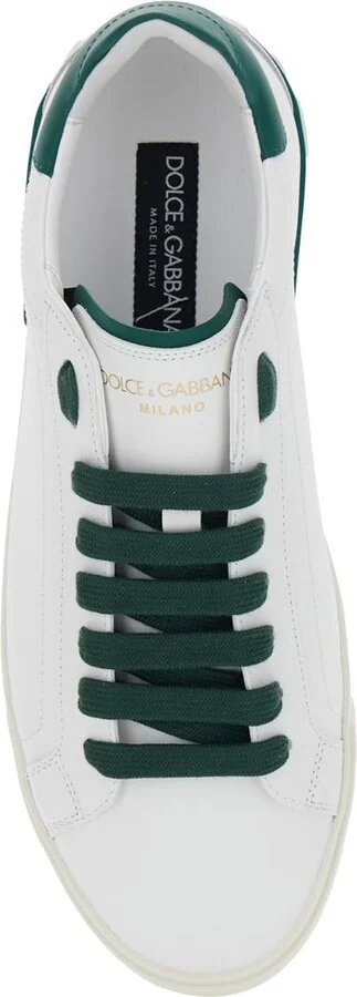 'Portofino' White And Green Low Top Sneakers With Logo Lettering On Tongue And Rear In Leather Man - Image 4