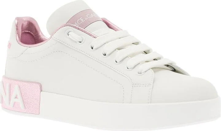 'Portofino' White And Pink Low Top Sneakers With Logo In Leather Woman - Image 2