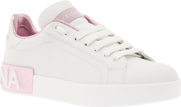 'portofino' White And Pink Low Top Sneakers With Logo In Leather Woman - Image 2