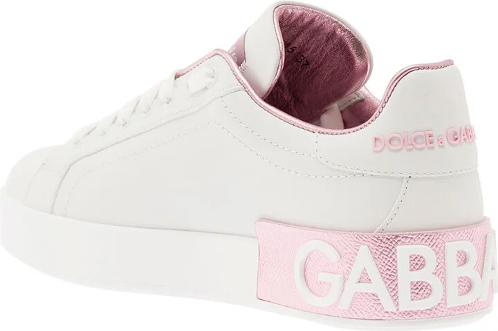 'portofino' White And Pink Low Top Sneakers With Logo In Leather Woman - Image 3