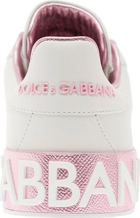 'portofino' White And Pink Low Top Sneakers With Logo In Leather Woman - Image 4