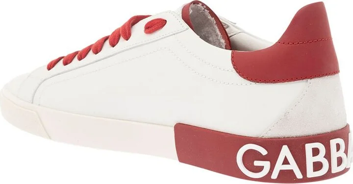 'Portofino' White And Red Low Top Sneakers With Logo Patch In Leather Man - Image 2