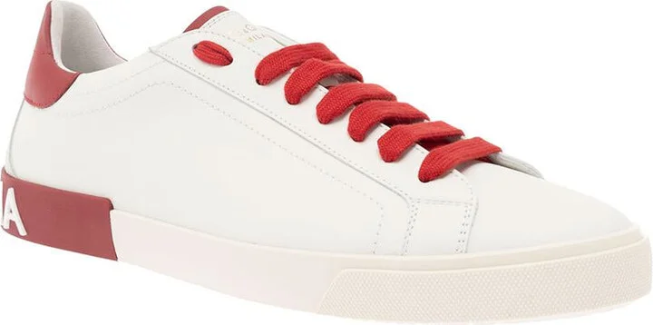 'Portofino' White And Red Low Top Sneakers With Logo Patch In Leather Man - Image 3