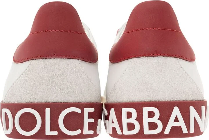 'Portofino' White And Red Low Top Sneakers With Logo Patch In Leather Man - Image 4