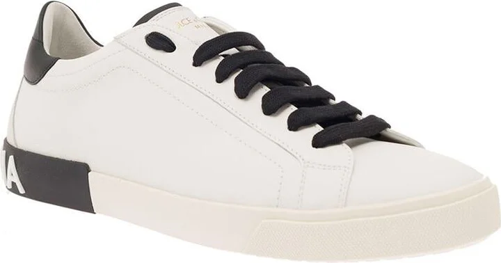 'Portofino' White Low Top Sneakers With Logo Lettering Detail In Smooth Leather Man - Image 2