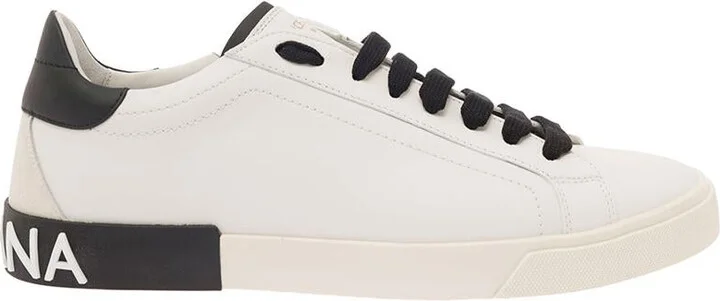 'Portofino' White Low Top Sneakers With Logo Lettering Detail In Smooth Leather Man