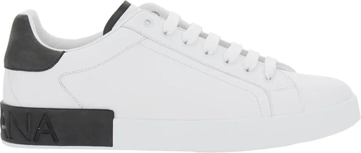 'Portofino' White Low Top Sneakers With Logo Lettering On The Rear In Leather Man