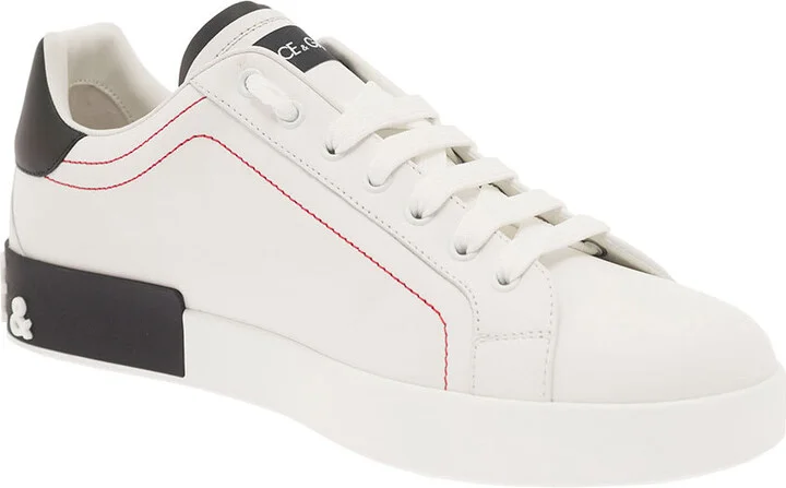 'portofino' White Low Top Sneakers With Patch Logo And Red Stitching In Smooth Leather Man - Image 2