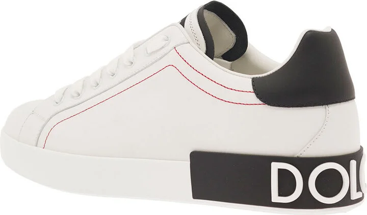 'portofino' White Low Top Sneakers With Patch Logo And Red Stitching In Smooth Leather Man - Image 3