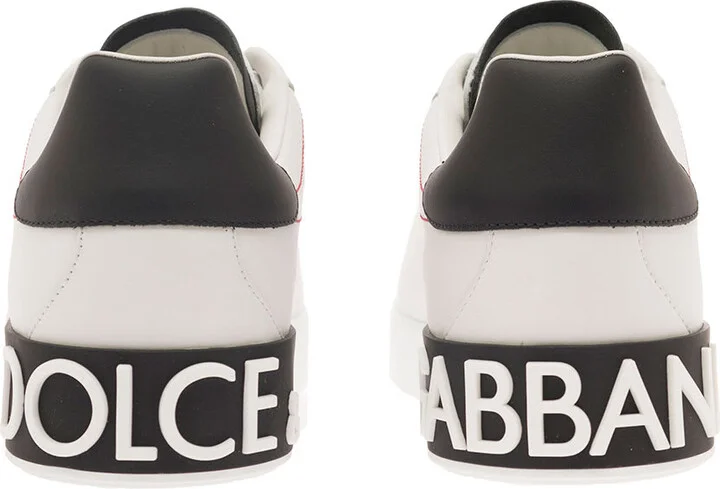 'portofino' White Low Top Sneakers With Patch Logo And Red Stitching In Smooth Leather Man - Image 4