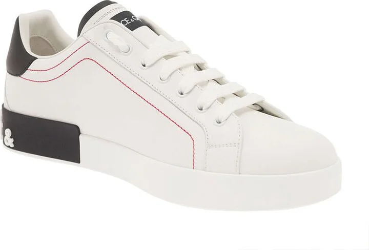 'Portofino' White Low Top Sneakers With Patch Logo And Red Stitching In Smooth Leather Man - Image 2