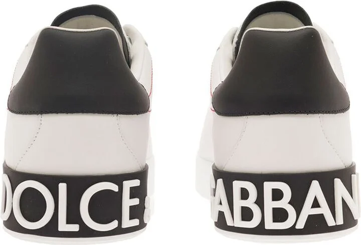 'Portofino' White Low Top Sneakers With Patch Logo And Red Stitching In Smooth Leather Man - Image 4