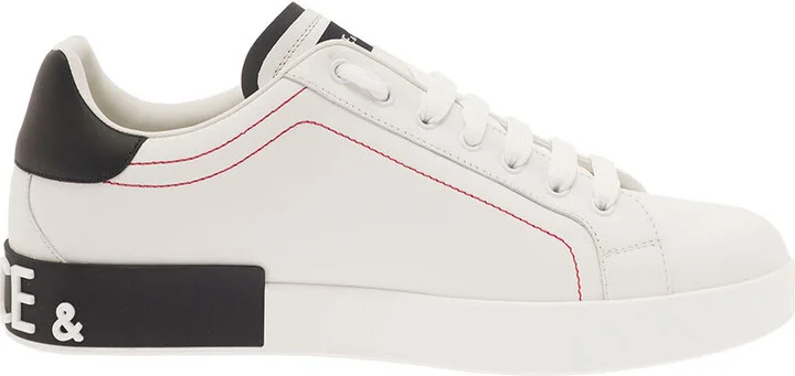 'portofino' White Low Top Sneakers With Patch Logo And Red Stitching In Smooth Leather Man