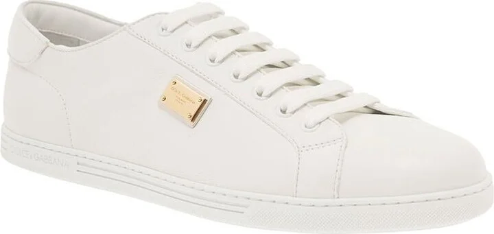 'Portofino' White Monocrom Low Top Sneakers With Logo Plaque In Leather Man - Image 2