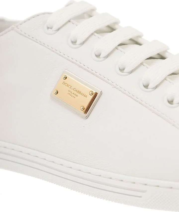 'Portofino' White Monocrom Low Top Sneakers With Logo Plaque In Leather Man - Image 4