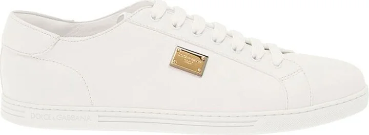 'Portofino' White Monocrom Low Top Sneakers With Logo Plaque In Leather Man