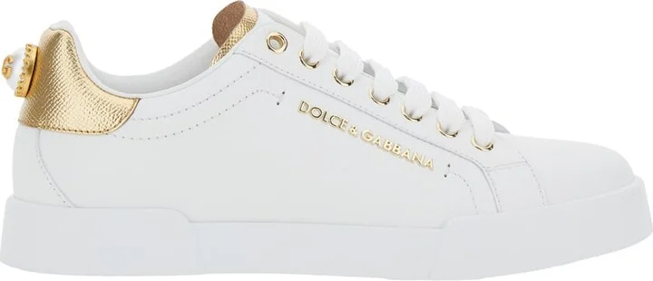 'portofino' White Sneaker With Logo And Metallic Inserts In Leather Woman