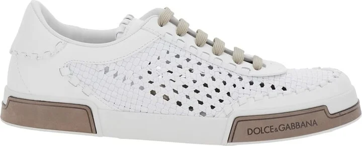 'portofino'white Sneakers With Mesh Inserts And Embossed Logo On The Side In Leather Man