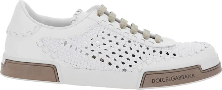 'Portofino'White Sneakers With Mesh Inserts And Embossed Logo On The Side In Leather Man