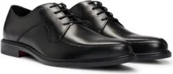Portuguese leather Derby shoes with embossed logo- Black Men's Business Shoes size 9