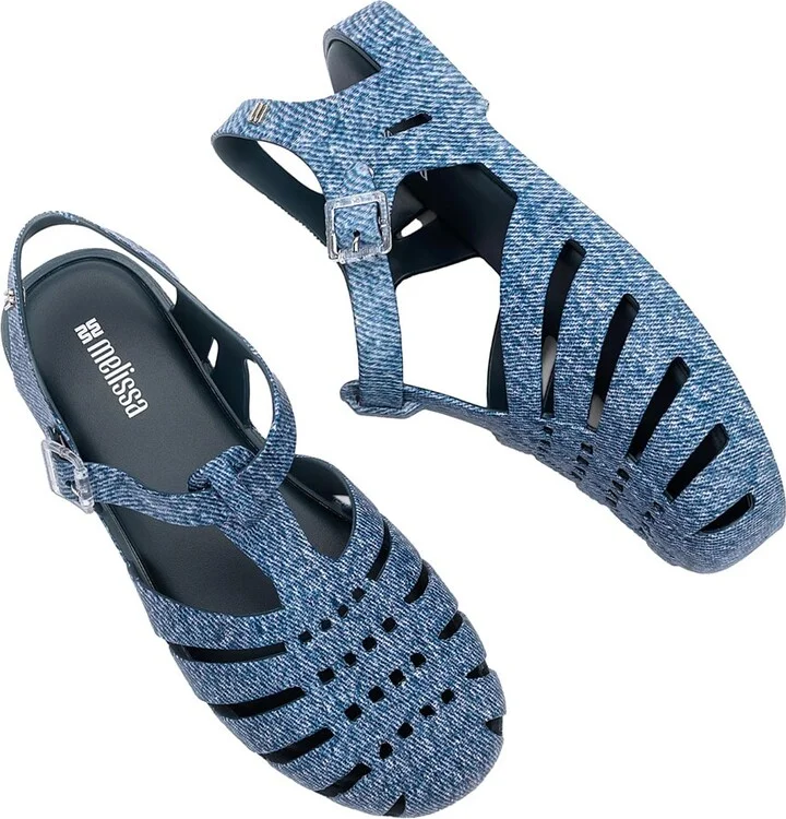 'possession' Blue Sandals With Cage Design And Denim Print In Tech Fabric Woman - Image 3
