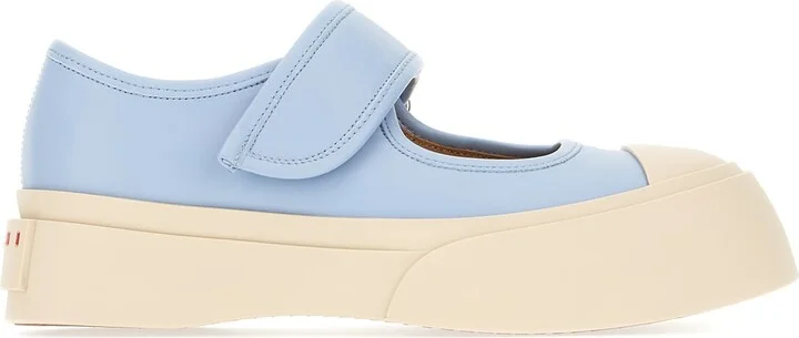 Powder Blue Nappa Leather Mary Jane Ballerinas