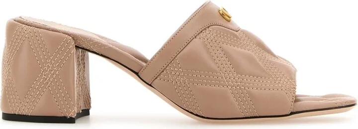 Powder Pink Leather Quiltie Mules