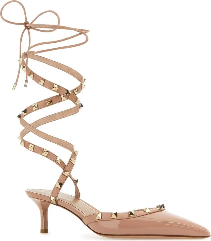 Powder Pink Leather Rockstud Pumps - Image 2