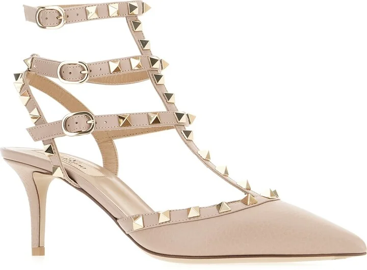 Powder Pink Leather Rockstud Pumps - Image 2