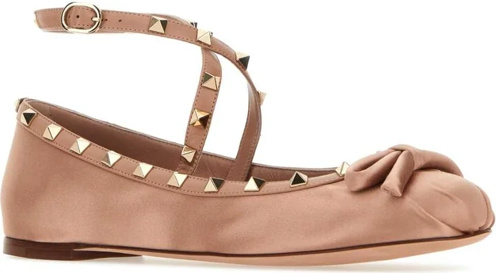 Powder Pink Satin Rockstud Ballerinas - Image 2