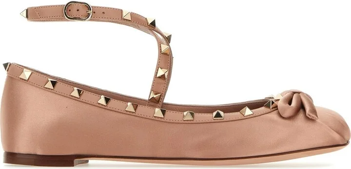 Powder pink satin Rockstud ballerinas