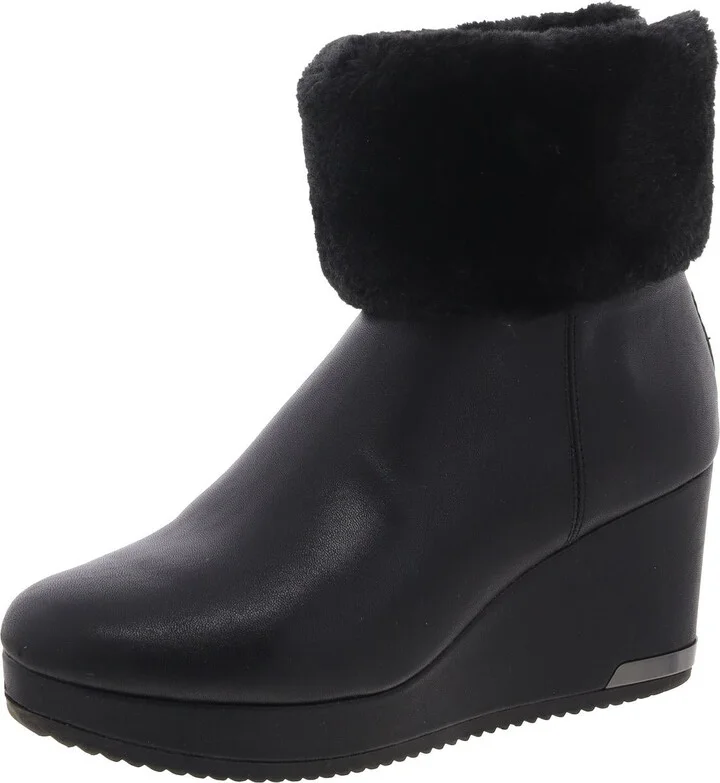POWELL WEDGE BOOTIE Womens Faux Fur Lined Faux Leather Wedge Boots