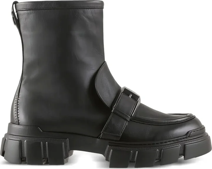 Power chunky-sole leather ankle boots