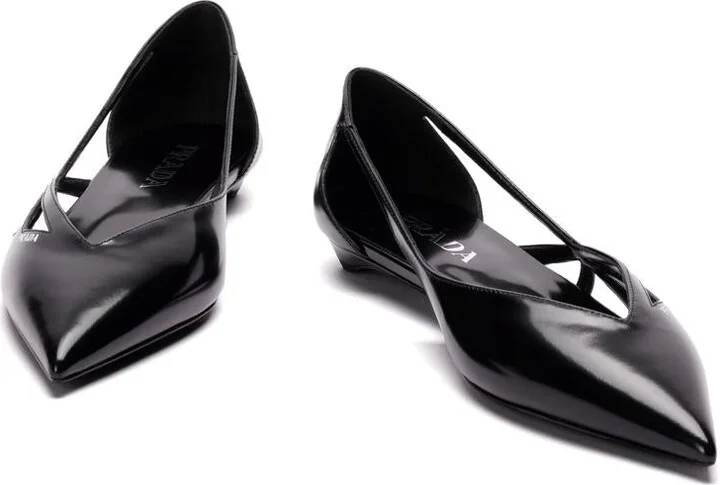 Prada 15Mm Cut-Out Leather Ballerina Shoes - Image 3