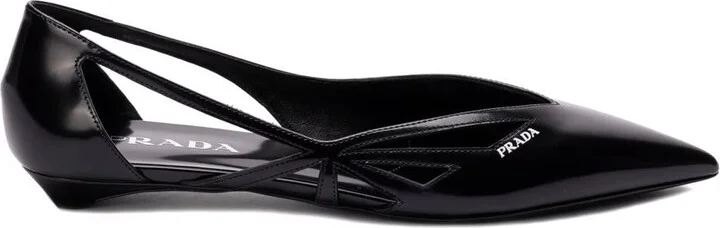 Prada 15Mm Cut-Out Leather Ballerina Shoes