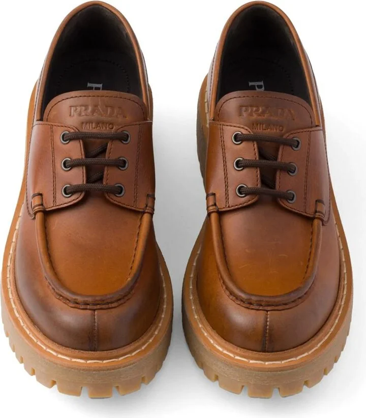 Prada 45Mm Lace-Up Leather Loafers - Image 4