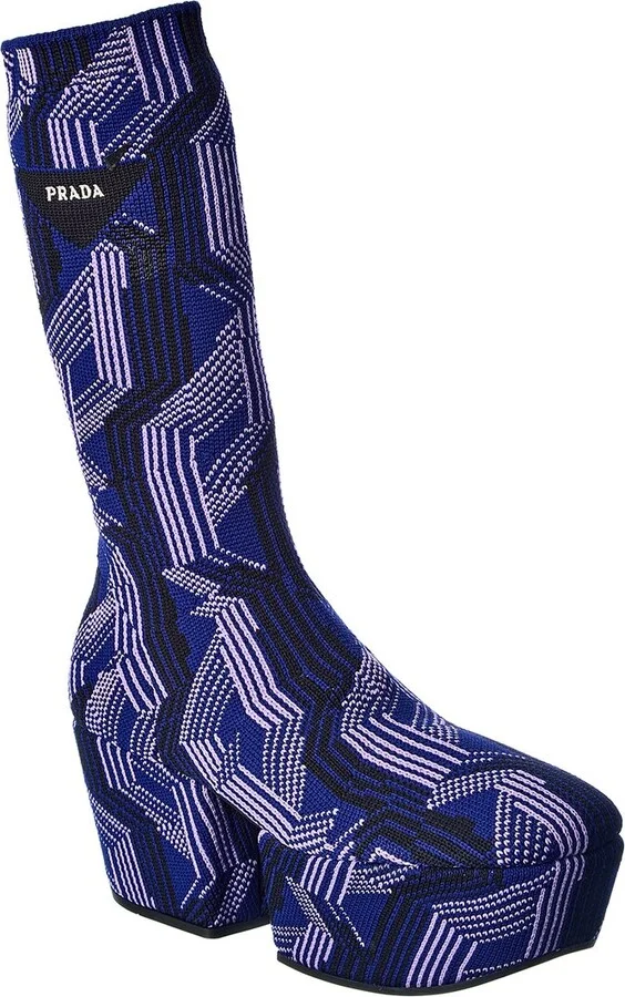 Prada Argyle Knit Stretch Platform Boot