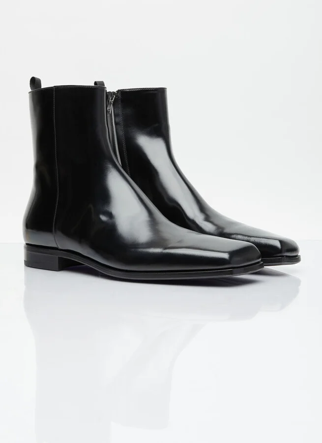Prada Brushed Leather Boots - Man Boots Black Uk - 11 - Image 3